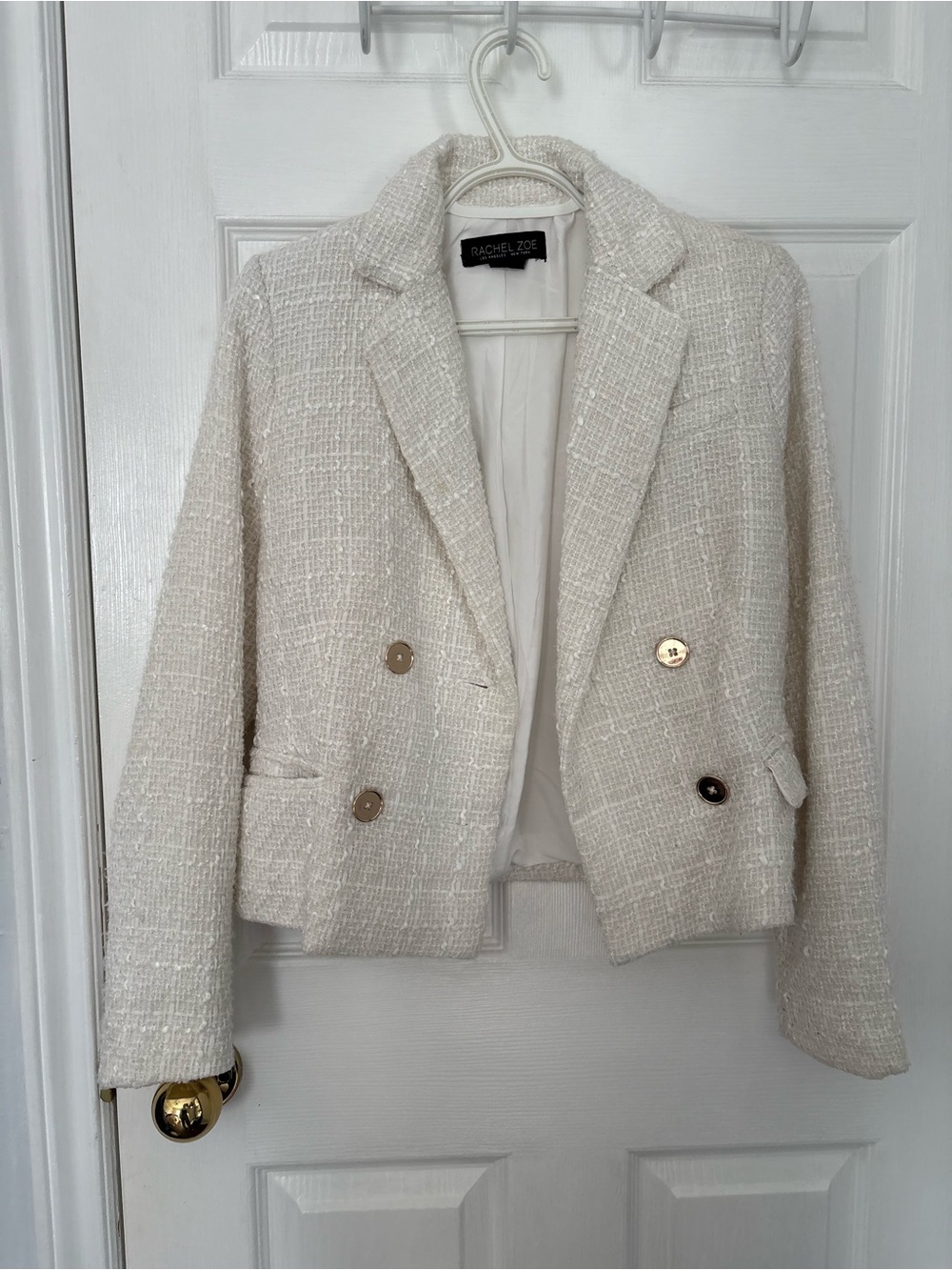 Rachel Zoe Ivory Tweed Double-Breasted Blazer